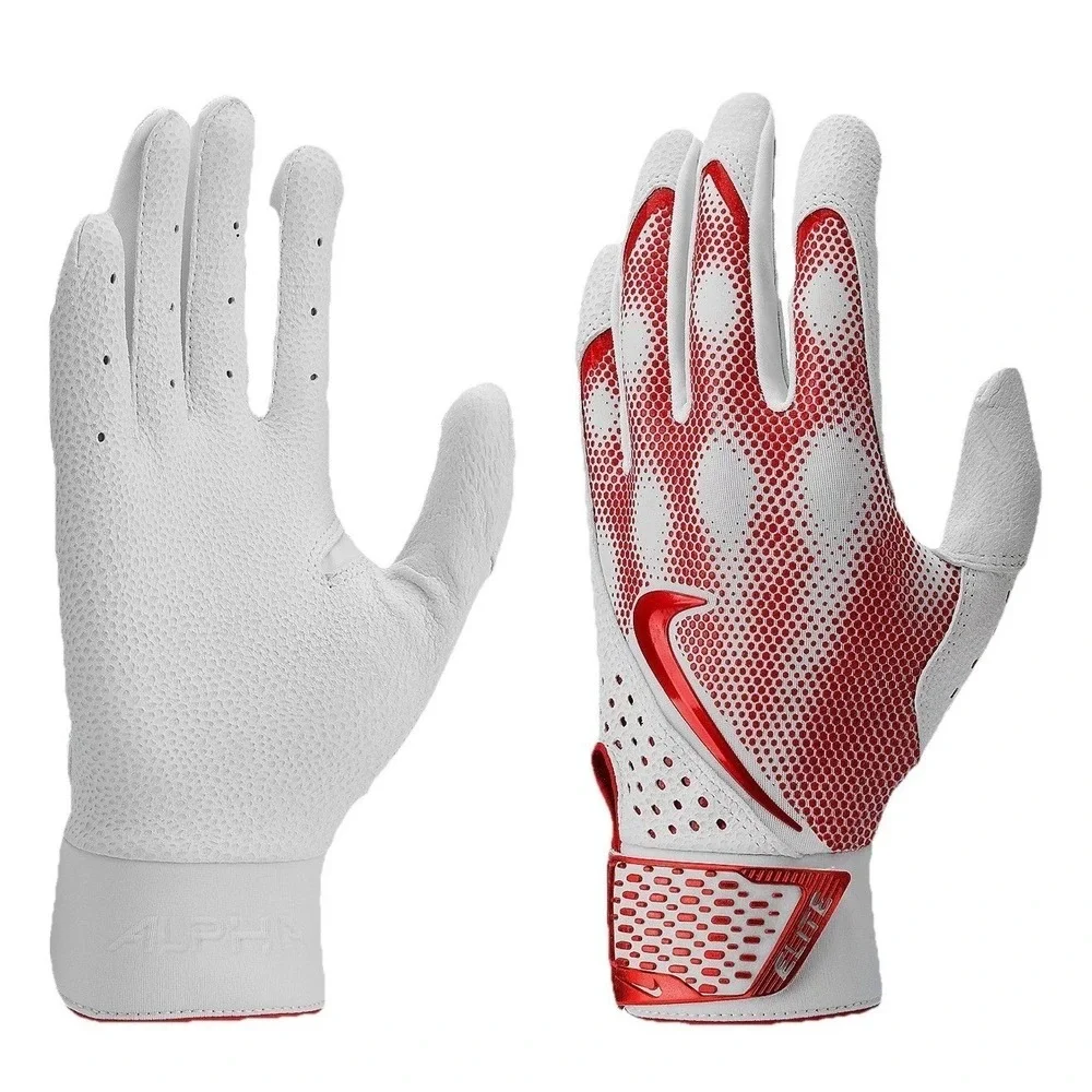 Nike Unisex's Alpha Elite Baseball‎ Batting Gloves Dri-FIT Size Medium Red White